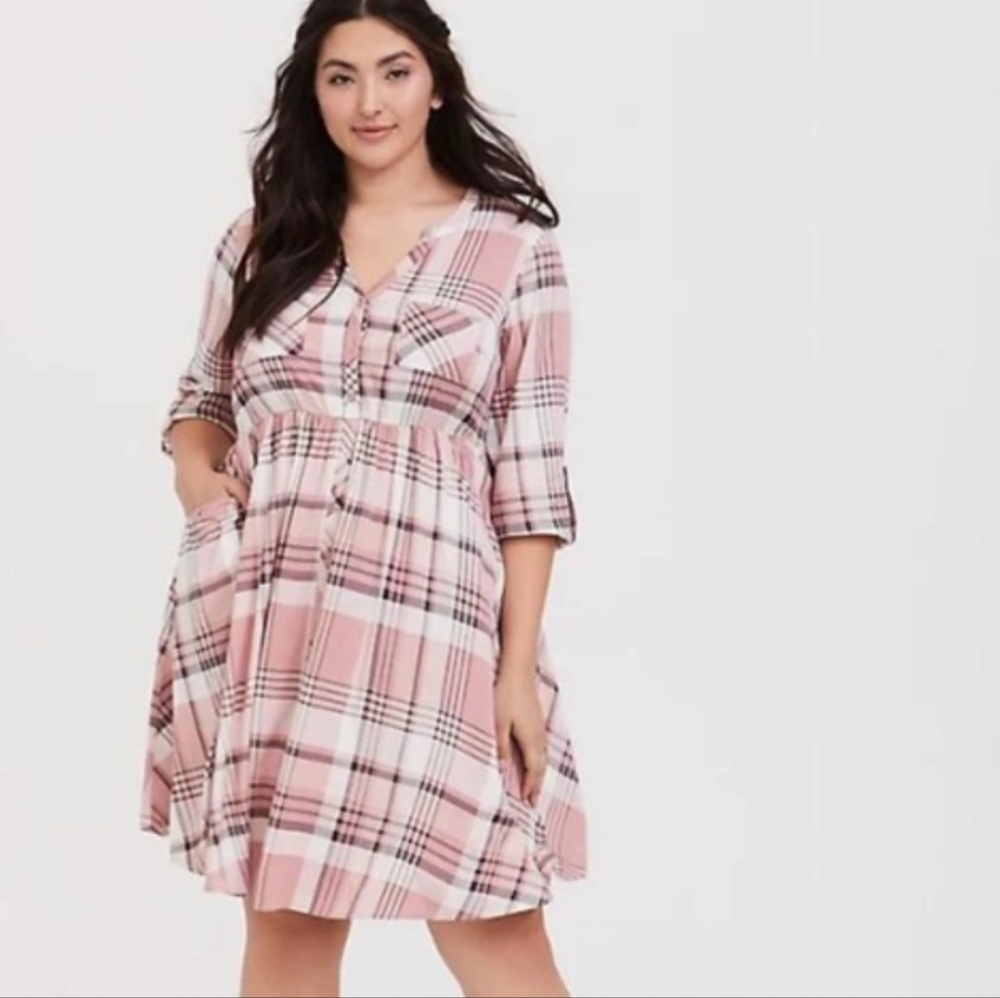 TORRID PINK PLAID SHIRT DRESS TUNIC Plus Curvy Preppy Classy 3x - Picture 2 of 12